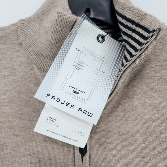 Projek Raw Men's Knit Mock Zip Collar Sweater Beige - Picture 7 of 7